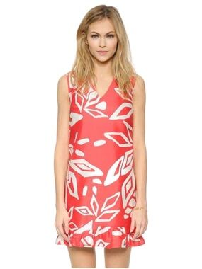 Diane Von Furstenberg Anthea Silk Cotton Shift Dress Coral White Print Size 6